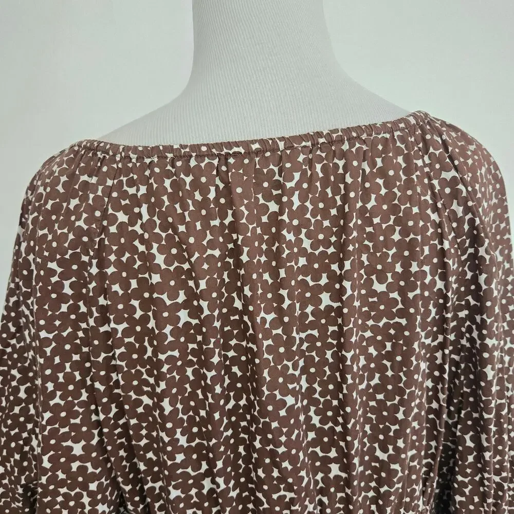 J Crew Womens Cottage Smocked Waist Top Mocha Brown Floral Boho Peplum Medium